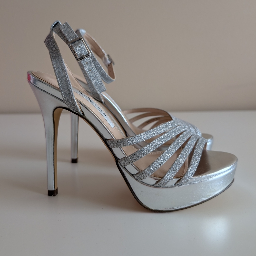 Nina New York Silver Strappy High Heel Sandal